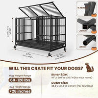 LEVELEVE 48 Inch Heavy Duty Indestructible Dog Crates for Large Dogs，Escape Proof Dog Cage Large Dogs with Lockable Wheels，Dog Kennel Furniture Indoor&Outside