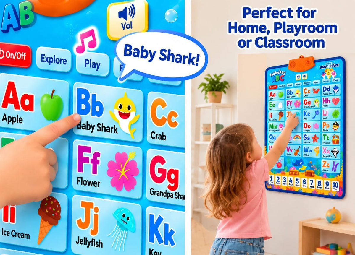 Just Smarty Interactive Alphabet Wall Chart, ABC & 123's, Blue – Fun for Kids & Family - Baby Shark - image 2