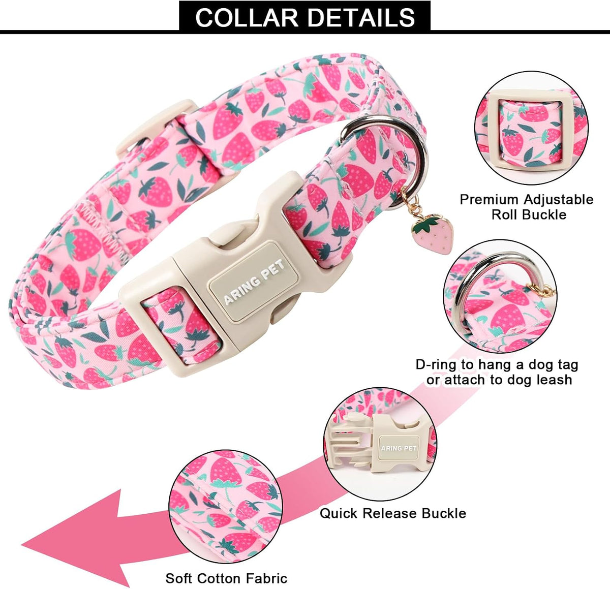 ARING PET Fall Dog Collars - X-Small / Strawberry Pink - image 2