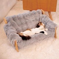 Elevated Cat Couch Bed Wooden Raised Kitty Sofa Lounge Chair – Essentials for Cats - Cat Sofa-Dark Grey(Blue)