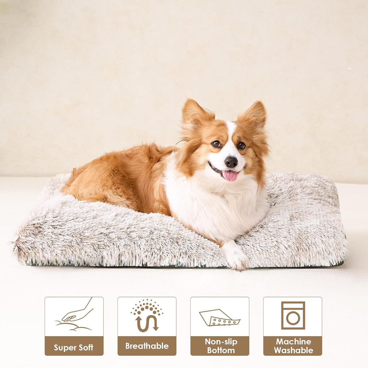 EHEYCIGA Fluffy Dog Crate Bed, Plush Extra Large Dog Pillow - Brown / 41 x 27.5 - image 3