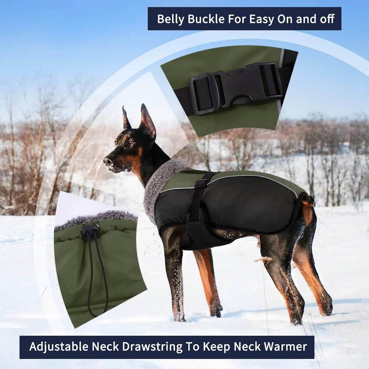 IECOii Extra Warm Reflective Dog Coat - Large(Chest:20.9-24.4 in) / Army Green - image 2