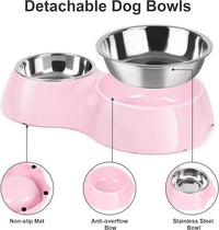 Elevated Dog Bowls Set - Non-Slip Raised Pet Feeder with Medium (10 oz) & Large (20 oz) Stainless Steel Bowls - Includes Durable Resin Stand for Puppies, Adult Dogs & Cats - Pink