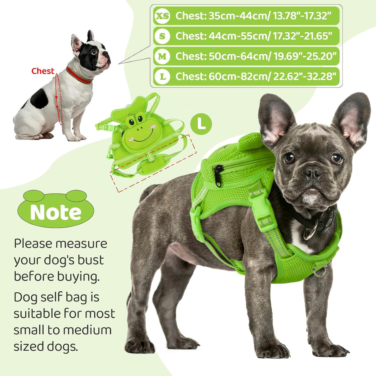 Dog Harness with Backpack - Small / Green Frog - image 3