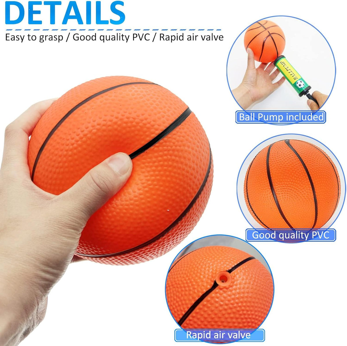 Oleitodh mini basketball set of 40 inflatable 6 inch PVC balls in mixed colors with hand pump - view 11