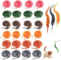24 PCS Cat Worm Toy Zebra Print Feather Worm Teaser Refills Attachment Cute Cat Wand Replacement Interactive Wand Accessories for Fishing Pole Toy Teaser for Indoor Cats Kitten