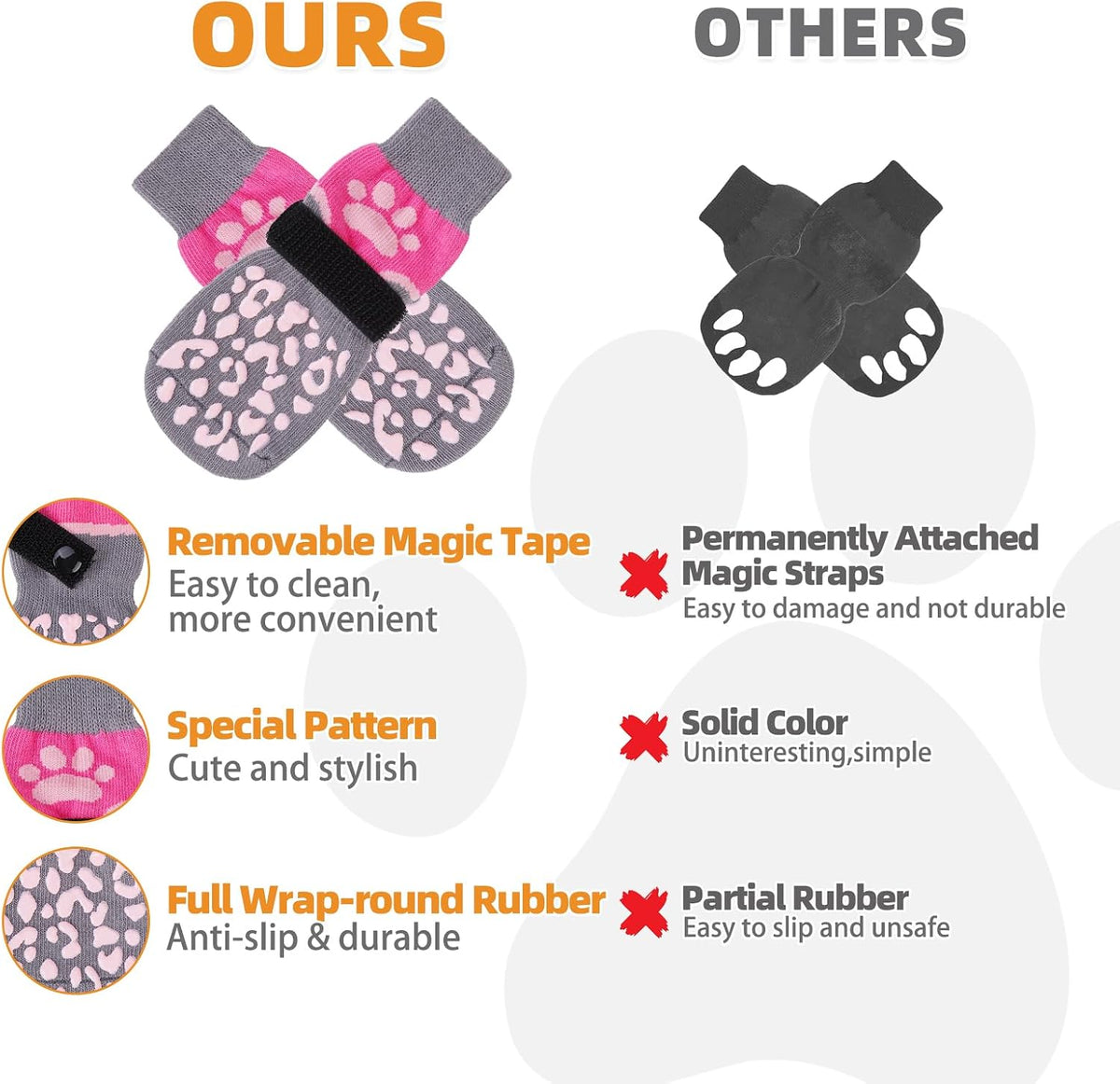 Dog Socks Shoes for Hot Pavement - Pink+Grey / Small(4 Pack) - image 4