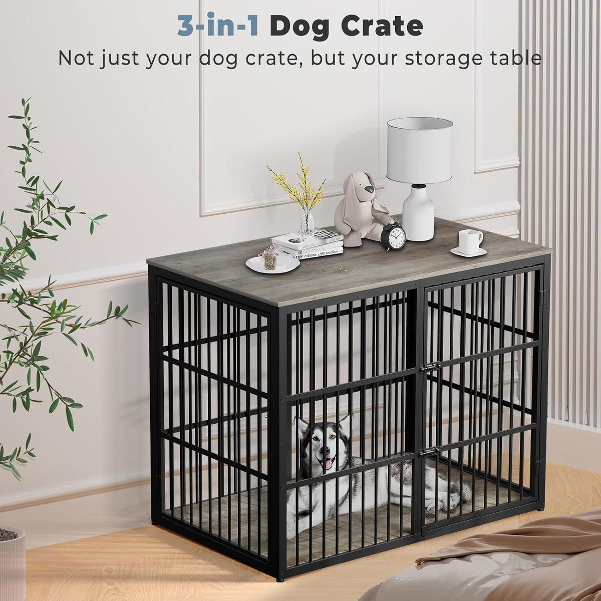 Lyromix 48'' XXL Dog Crate Furniture with 3 Doors for Large Dogs – Essentials for Dogs - Ancient gray / 47.2"L x 29.1"W x 37.6"H - image 2
