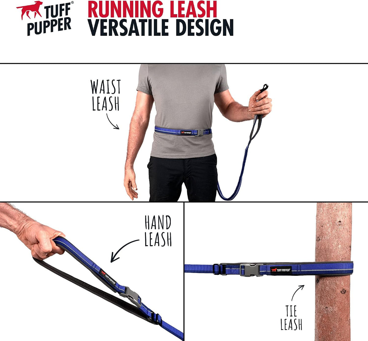 Tuff Pupper Hands Free Adjustable Length Dog Leash - Blazing Blue / Adjustable - image 3