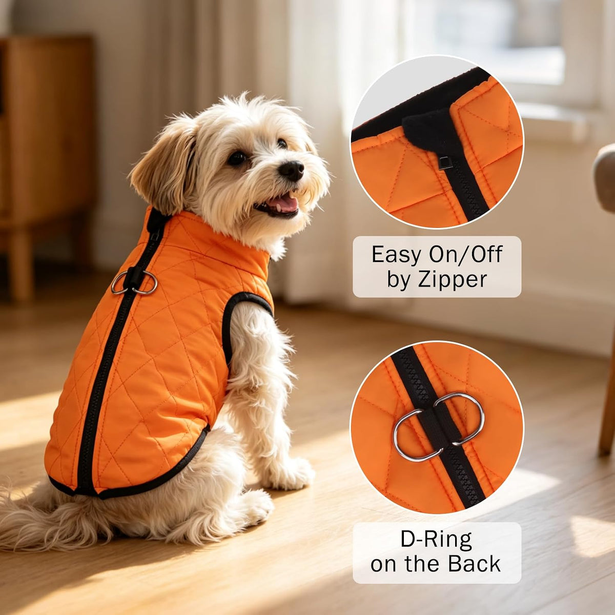 Winter Dog Vest Coat with Harness Built in – Essentials for Dogs - #2 Bright Orange-Gloss / S(Chest 14")-Regular - image 3