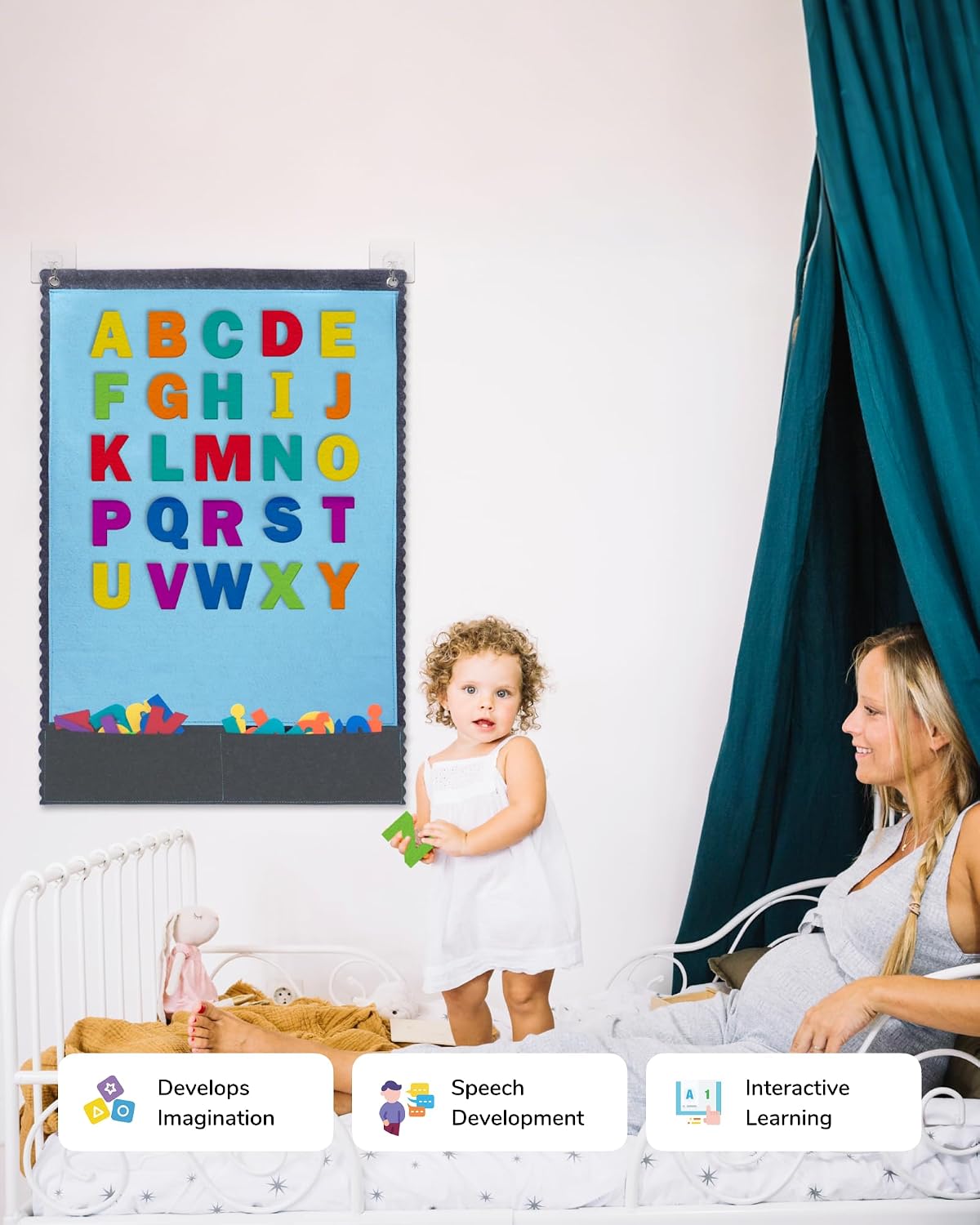 CHEFAN 32 x 22 inch flannel felt board for wall with colorful felt letters - view 3