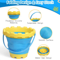 Anzmtosn castle sand buckets 3 pack, 7 inch green and blue beach pails with handles - view 12