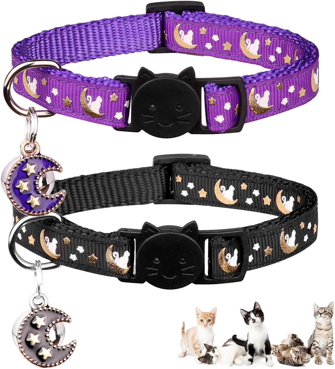 Baeuppit 2Pcs Breakaway Cats Collars Cat Collars for Boy & Girl Cats - 8.0-13.1" / Purple+Black