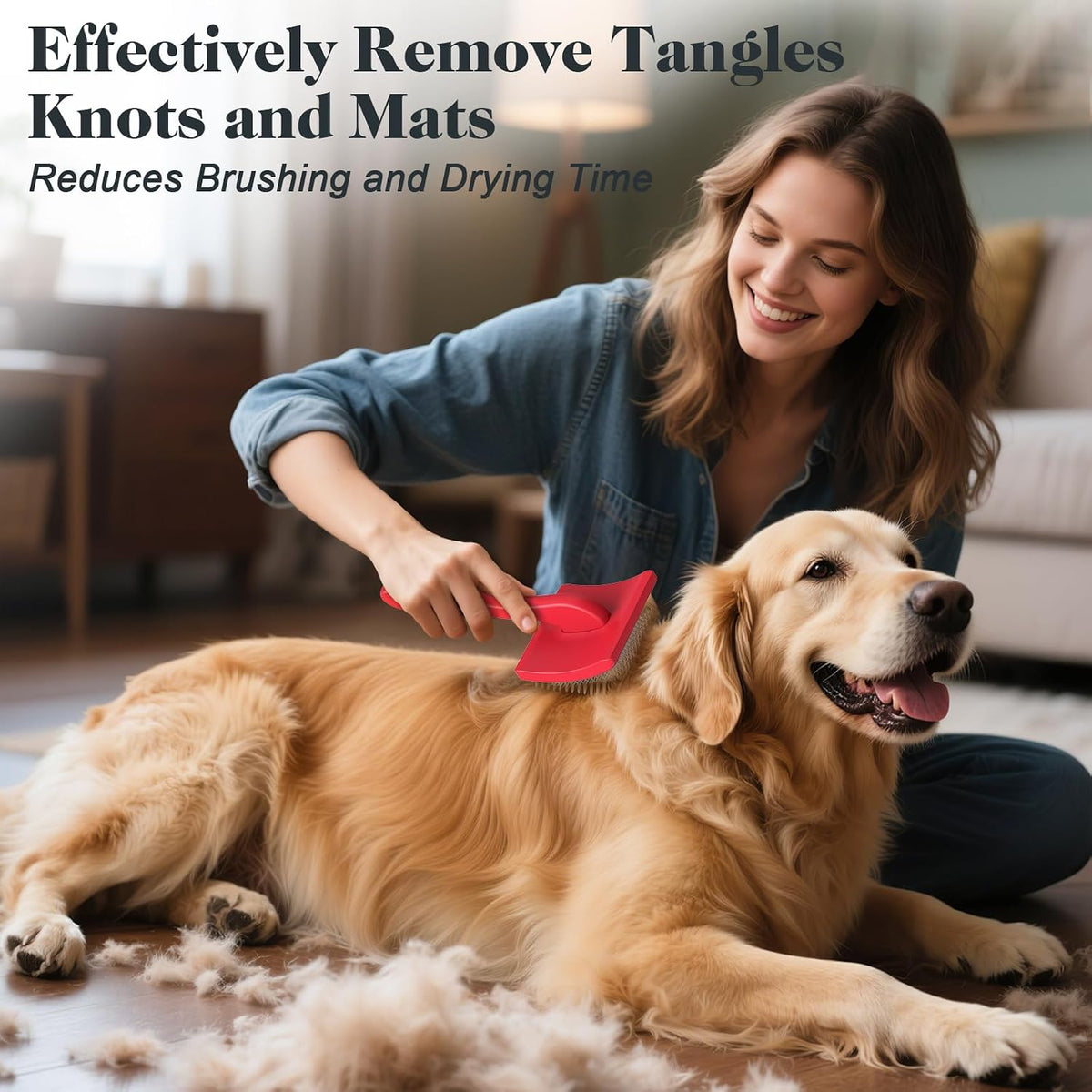 2PCS Slicker Brush for Dogs & Pet Comb - Red / Large - image 2