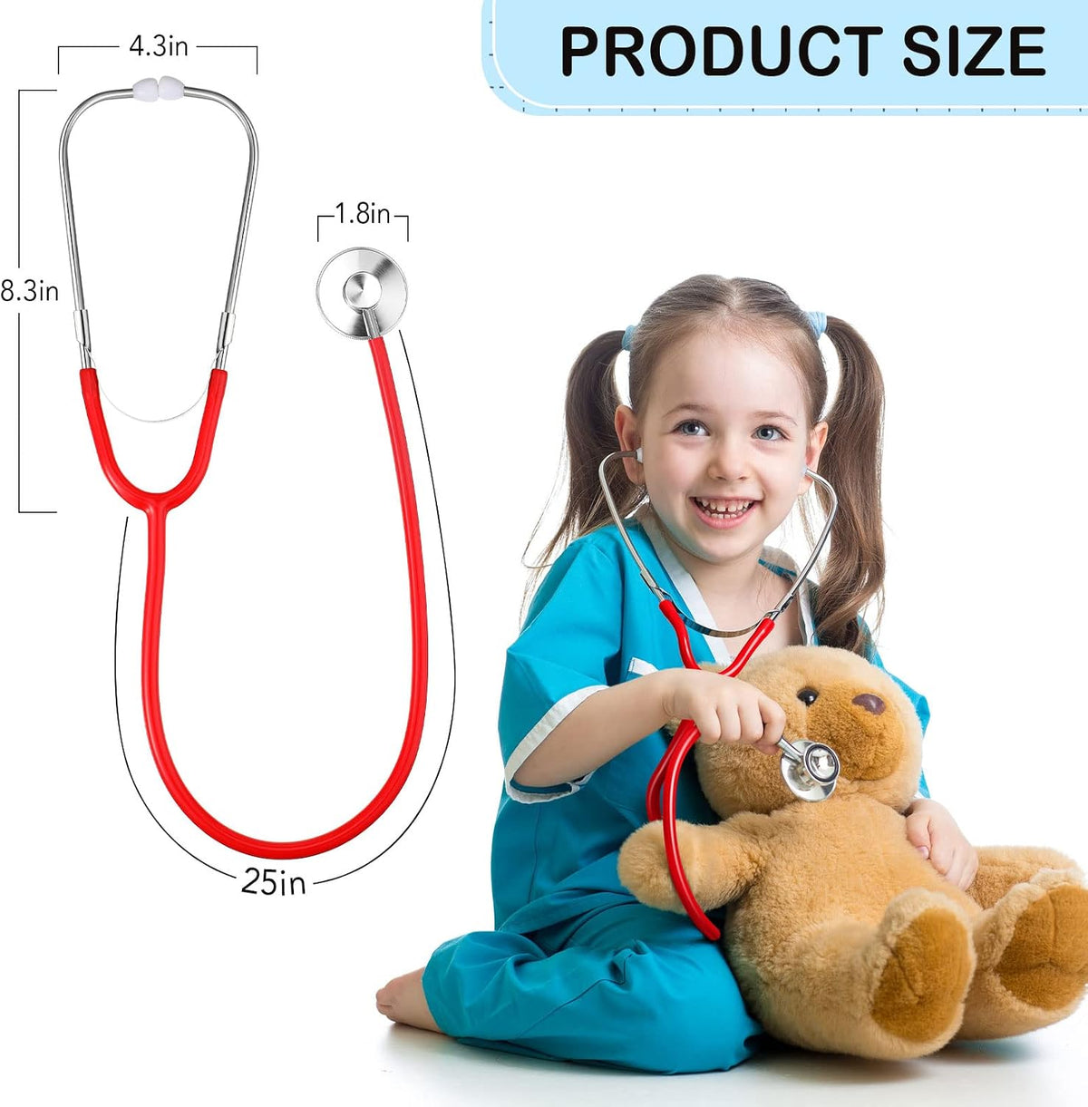 meekoo 2 Pack Kids Stethoscope Toy Halloween Cosplay Costume - Blue,Red - image 4