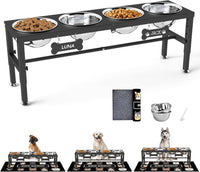 SHAINFUN Elevated Dog Bowls with Slow Feeder & Mat for Medium - Black-1.7L-Four