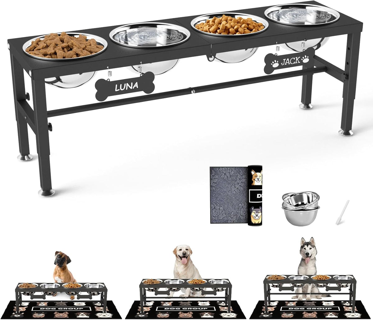 SHAINFUN Elevated Dog Bowls with Slow Feeder & Mat for Medium - Black-1.7L-Four