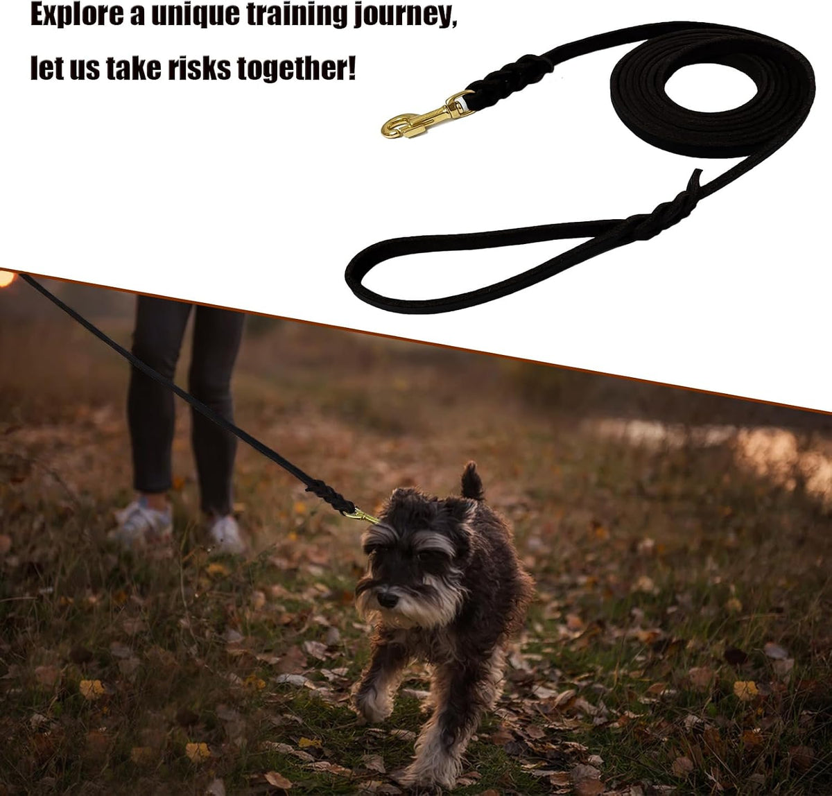 LWBMG Long Leather Dog Leash 10ft, Long Line Pet Leashes - 30ftx1/2'' / Black - image 3