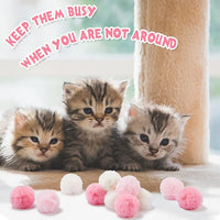 Weewooday 12 Pieces Cat Pom Pom Balls Toys Large Fuzzy Cat Ball Artificial Large Plush Ball for Cats Pets Interactive Playing Indoor(Pink, White,Solid Color)