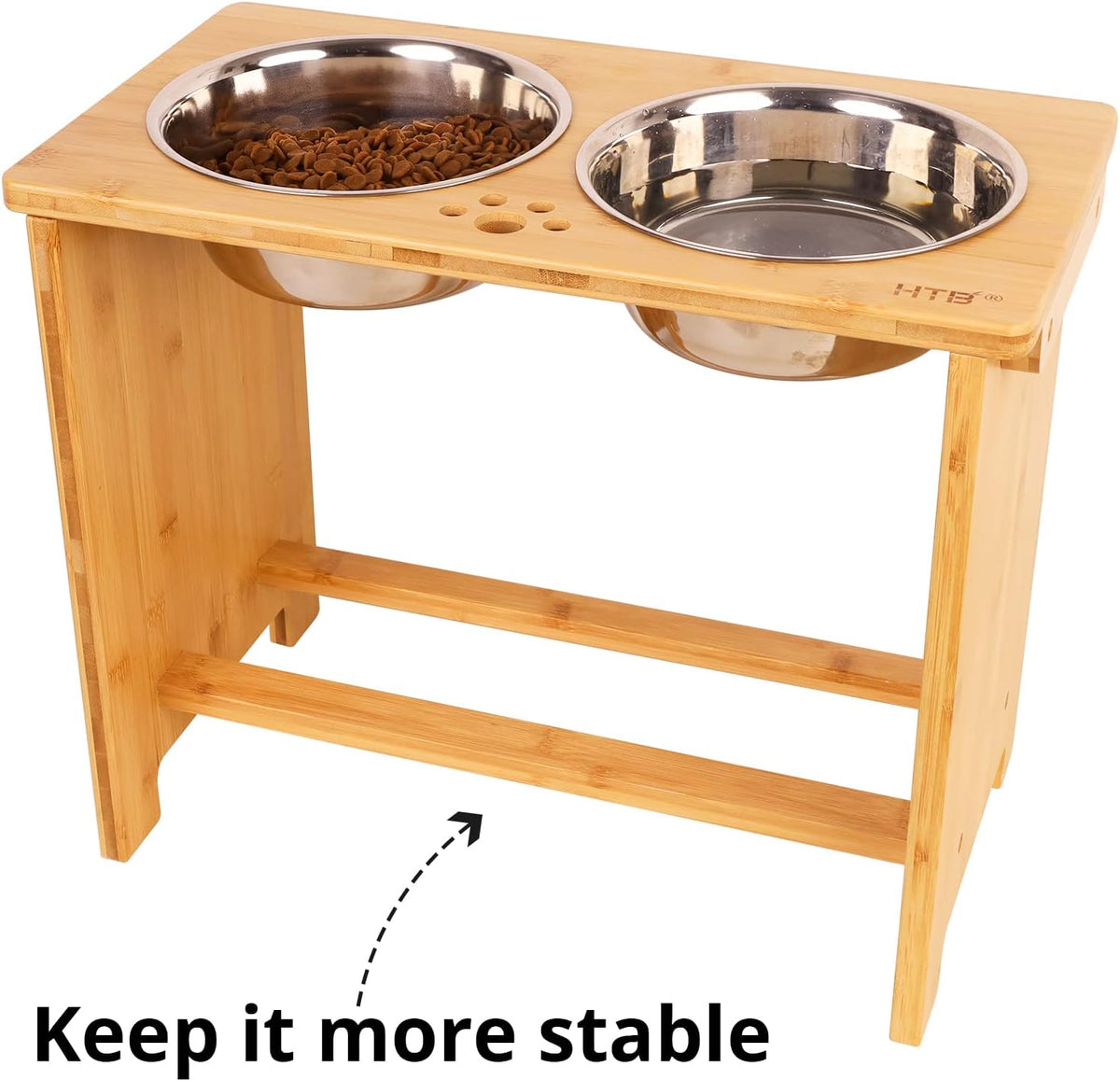 HTB Elevated Dog Bowls,Raised Dog Bowl Stand with 2 Stainless Steel Bowls,Elevated Raised Dog Bowls - X large-14"tall,48 Oz bowl / Bamboo - image 4