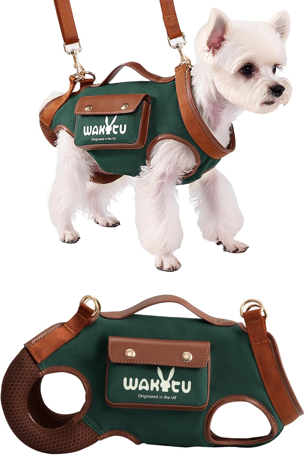 Wakytu Dog Lift Harness Dog Carrier Sling for Small Dogs & Cats - Small(4-8 LBS) / 1.0 Green