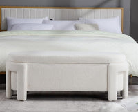 Kmax 50" Storage Ottoman Bench Modern Faux Fur Boucle Entryway Bench Comfy Upholstered End of Bed Bench for Hallway Entrance Bedroom Corner, White