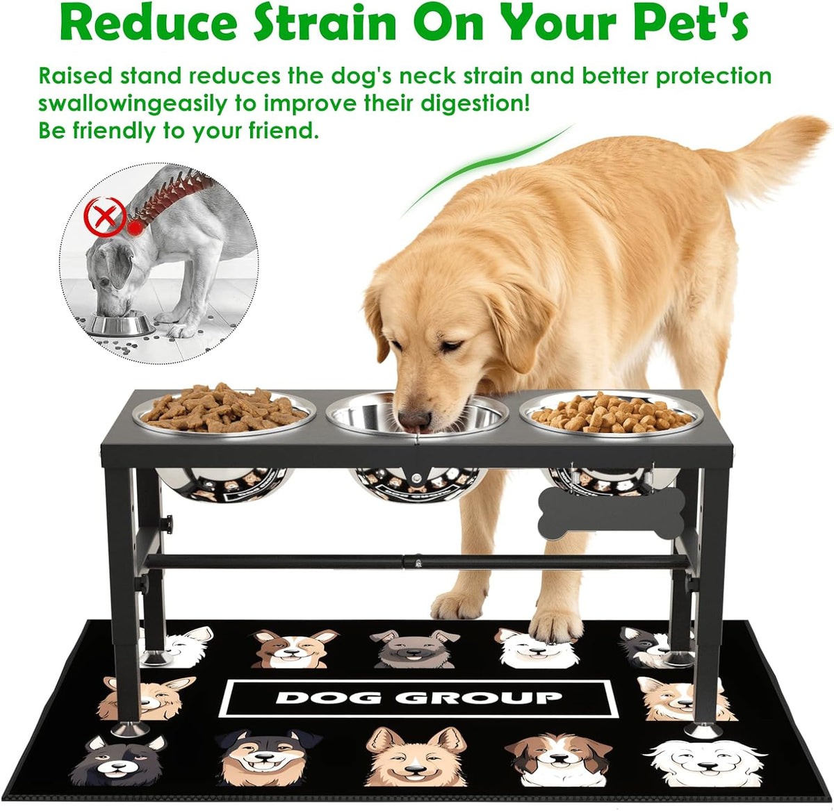 SHAINFUN Elevated Dog Bowls with Slow Feeder & Mat for Medium - Black-1.7L-Three - image 2