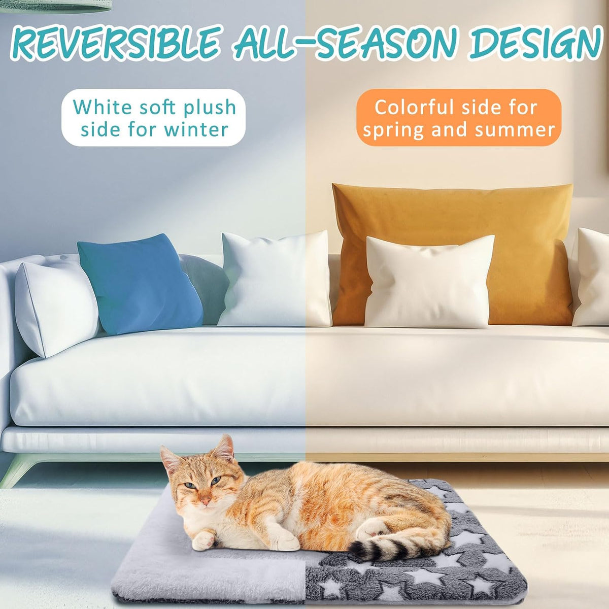 2 Pack Self Warming Cat Dog Bed Pad - Grey / 21" X 14" / Stars - image 4