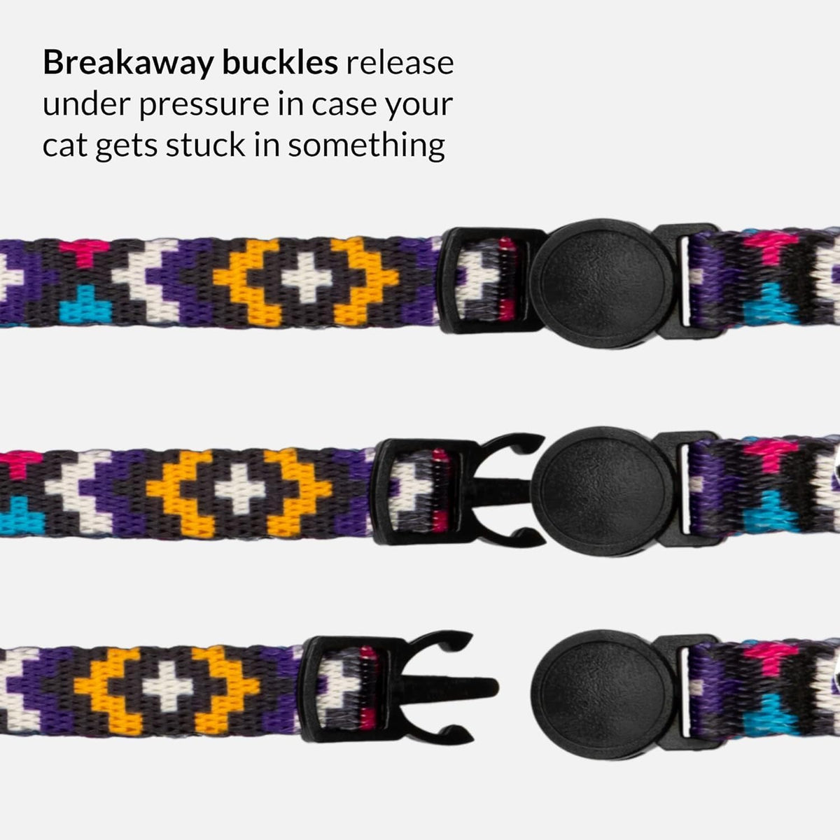 Tribal Aztec Cat Collar 2-Pack, Breakaway with Bell – Essentials for Cats - Orange & Purple, 2-Pack, 7-11" - image 2