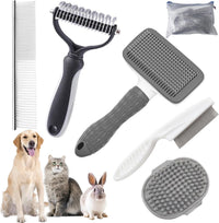 Bath Grooming Kit for Pets, Hair Brush Set with Towel - 6-Grey
