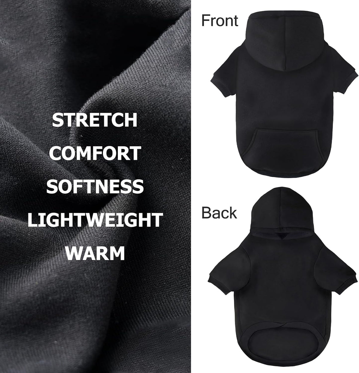 Dog Basic Hoodie Soft Dog Clothes Cold Weather Sweaters for Medium - Black / XL (Back: 24.8",Chest: 33.86", 35-55lbs) - image 4