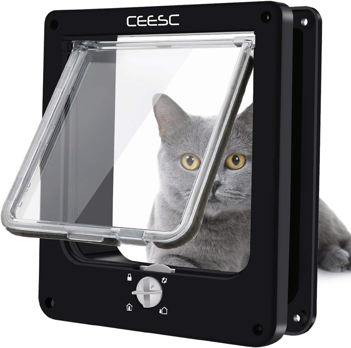 CEESC Medium Cat Door for Interior/Exterior, for Pets <15.75" - M- Inner size: 6.18"(W) x 6.3"(H) / Black