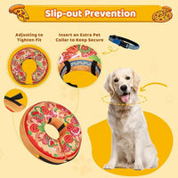 Grand Line Pizza Inflatable Collar for Dog and Cat, Soft Protective Recovery Cone After Surgery, Blow up Pet Donut Collar Cone, E-Collar Alternative Does not Block Vision (Cartoon, Large)