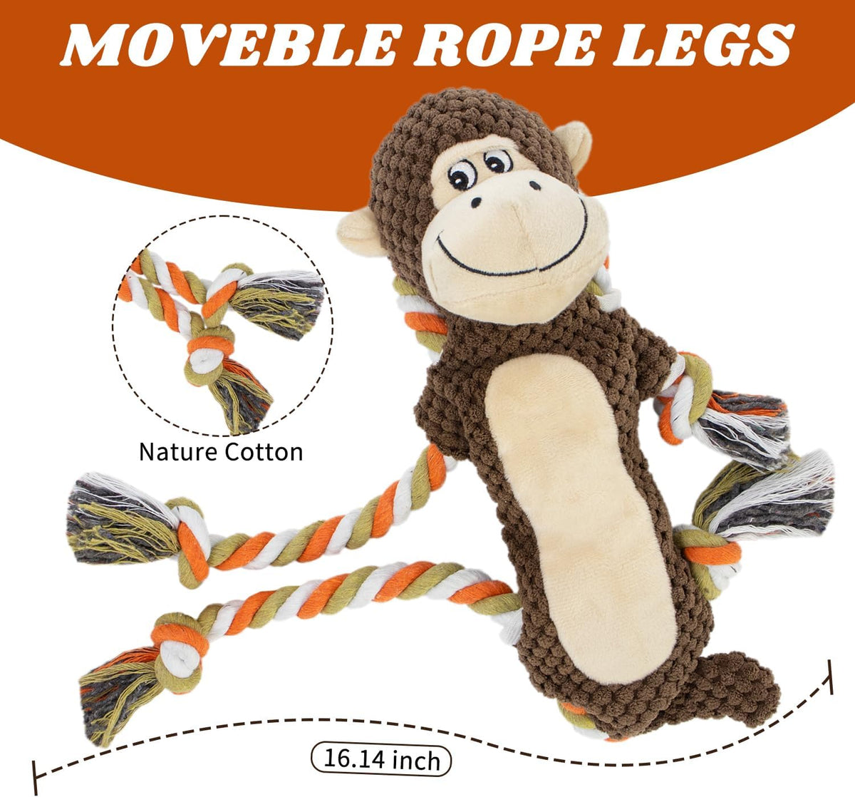 Squeaky Monkey Dog Toy for Large Dogs – Essentials for Dogs - Monkey Shape - image 3