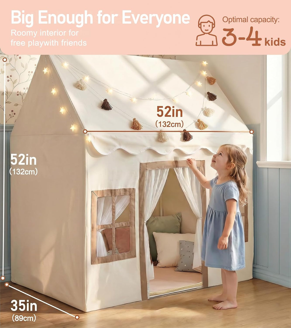 Little Dove Kids Play Tent with Mat - Beige Play Tent / Large Size - image 2