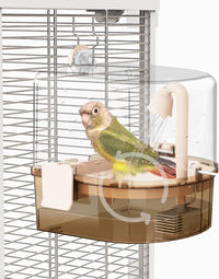 Water Circulation Bird Bath, Hanging Cage Shower Box – Essentials for Birds - Light brown