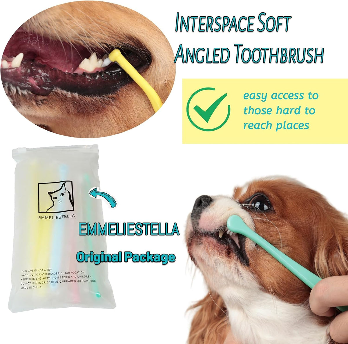 E.M&S.T micro head pet toothbrush set with 3 round and 2 pointed brushes - view 2