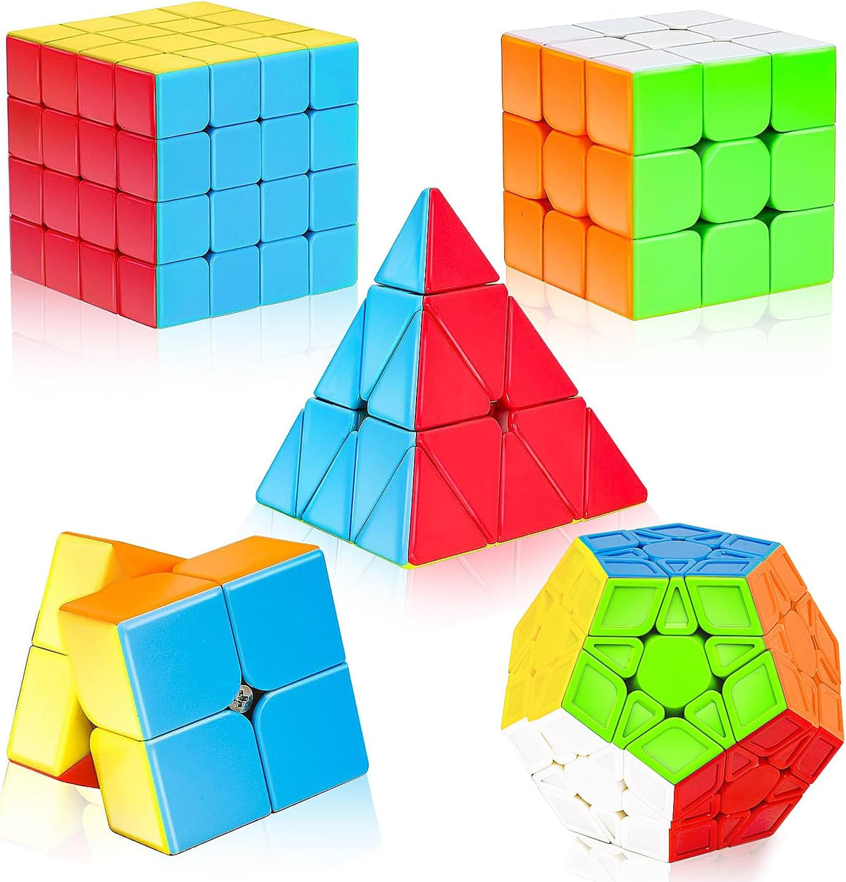 AuntyFey 5 pack speed cube set with 2x2, 3x3, 4x4, Megaminx and pyramid cube - view 2