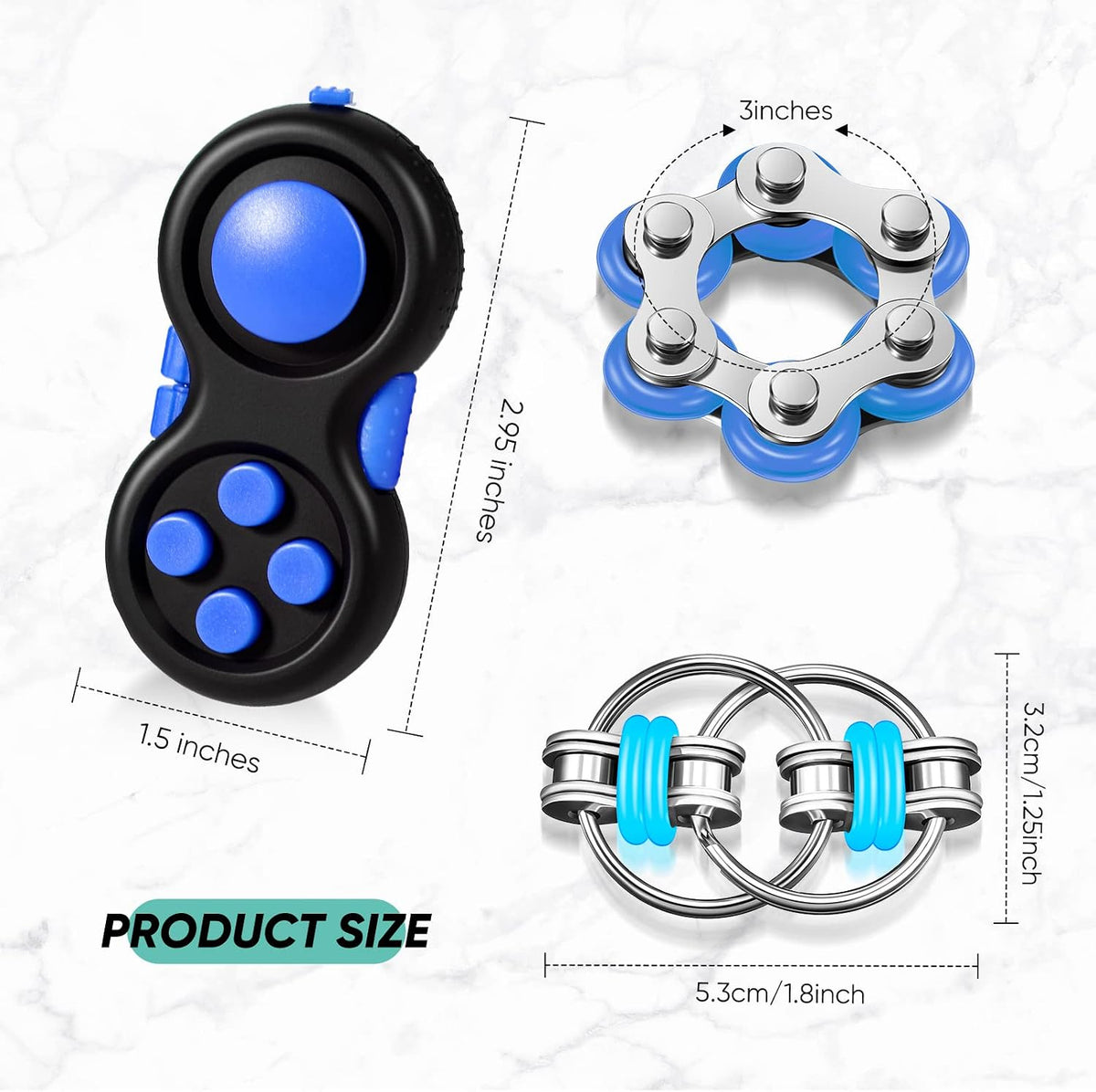 Gejoy 3 Pcs Fidget Toys Adults Set Silent - Black and Blue - image 2