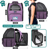 PetAmi Expandable Dog Cat Backpack Carrier, Airline Approved - 12.5"L x 10.2"W x 16.3"H / Purple - image 2