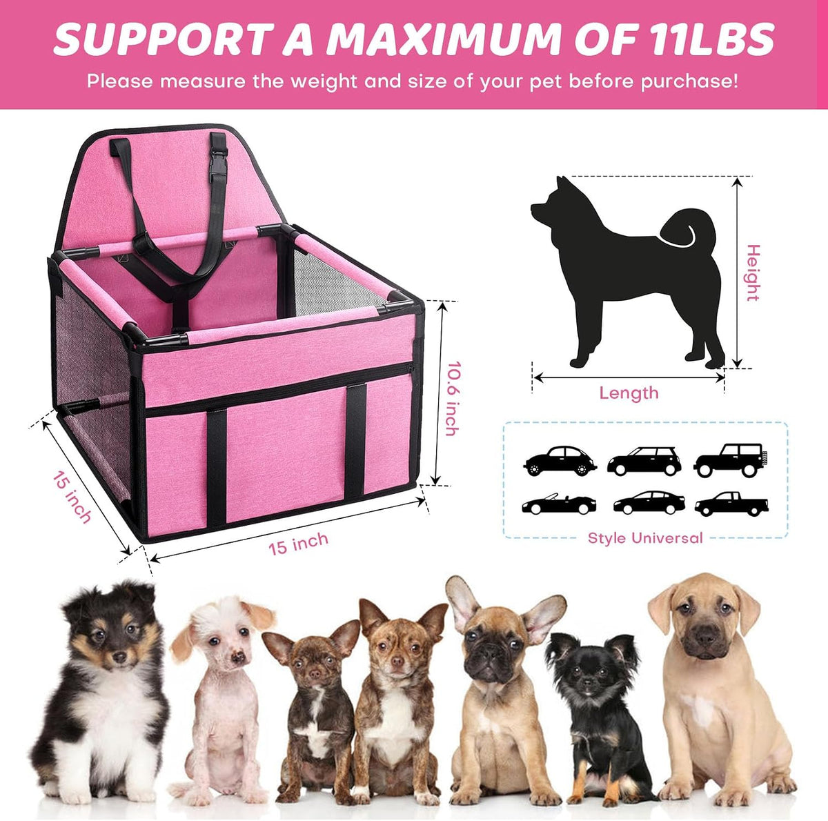 GENORTH Dog Car Seats for Small and Medium Dogs - Cationic Pink / Up to 11 lb - image 4