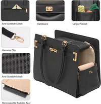 2-in-1 Stylish Dog Purse Carrier Soft-Sided Carriers Travel Tote Bag for Small Dogs Cats, Fashion Foldable Pet Bag for Puppies Small Animals with Pockets (Black, 15" L x 7.5" W x 12.2" H)