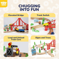 TOY Life Wooden Train Set with Crane, 60-Pc Track, Boys 3-8 – Fun for Kids & Family - 80 PCS Wooden Train set - image 2