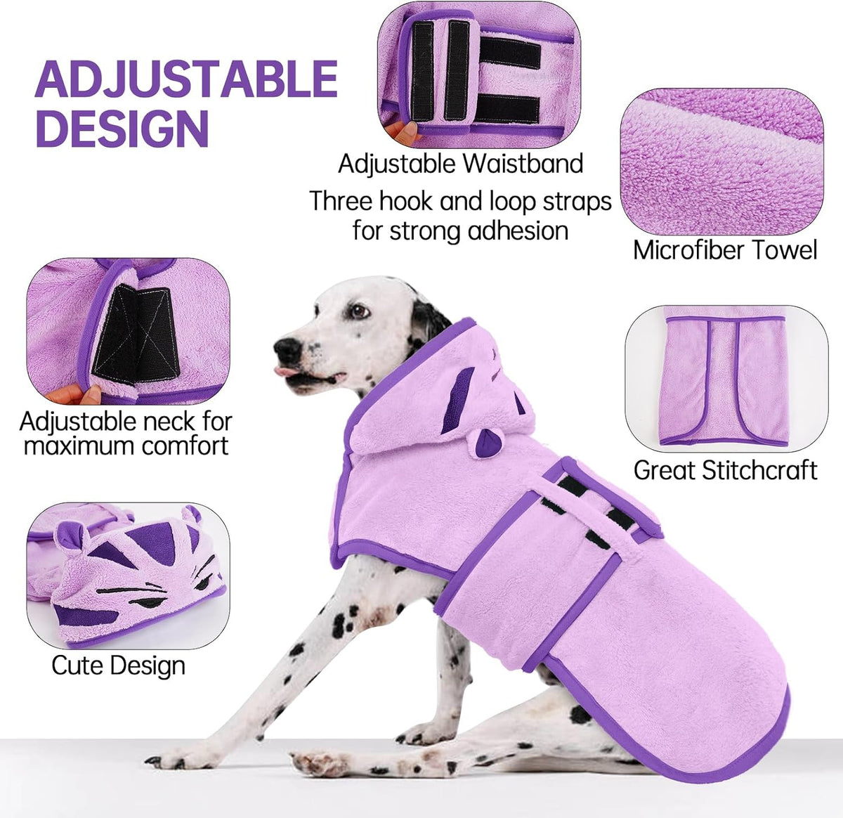 Dog Bathrobe, Fast Drying Coat - Extra Large / Purple - image 2