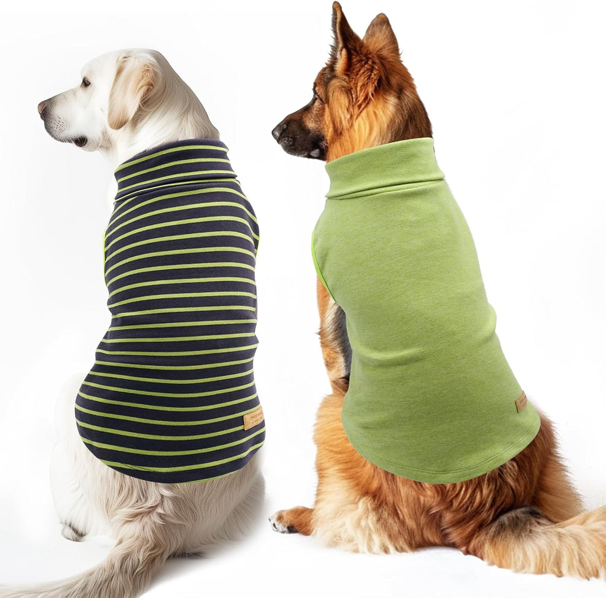 KYEESE 2Pack Dog Sweater for Small Dogs Soft Pet Coats Fleece - 4# Stripe+Green / XX-Large (32-55lbs)