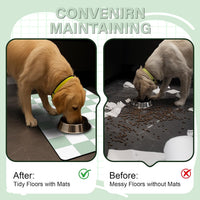 Cat Food Mat, 12"x 20" Cat Dog Mats for Food and Water Bowl - 16"L x 24"W / Green & White - image 4