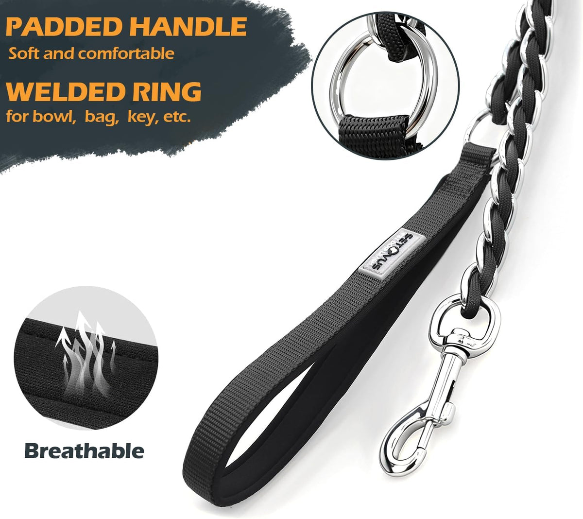 Chain Dog Leash, Bite-Proof Metal Leash - Black / 4FT(30-80lb) - image 2