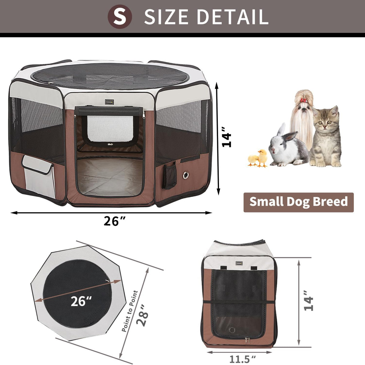 Dog Playpen Portable Pet Play Pens for Small Dog/Cat/Rabbit/Chicks - Brown / 8 / Small (28"x28"x14") - image 2