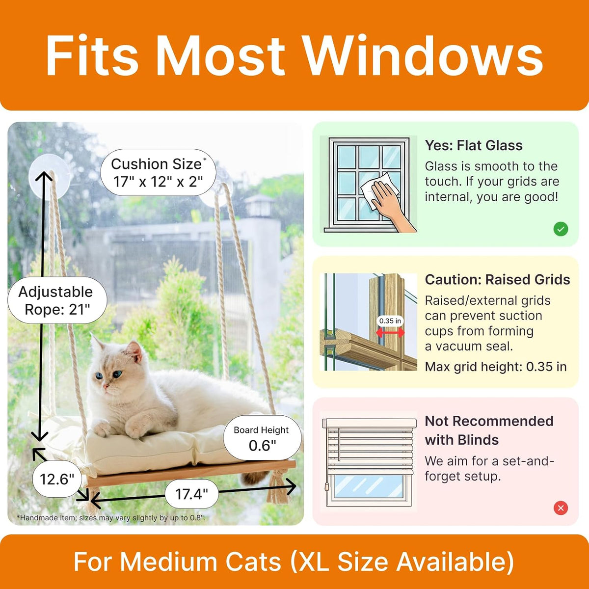 Cat Window Perch with Industrial-Grade Suction Cups - Beige / Medium - image 3