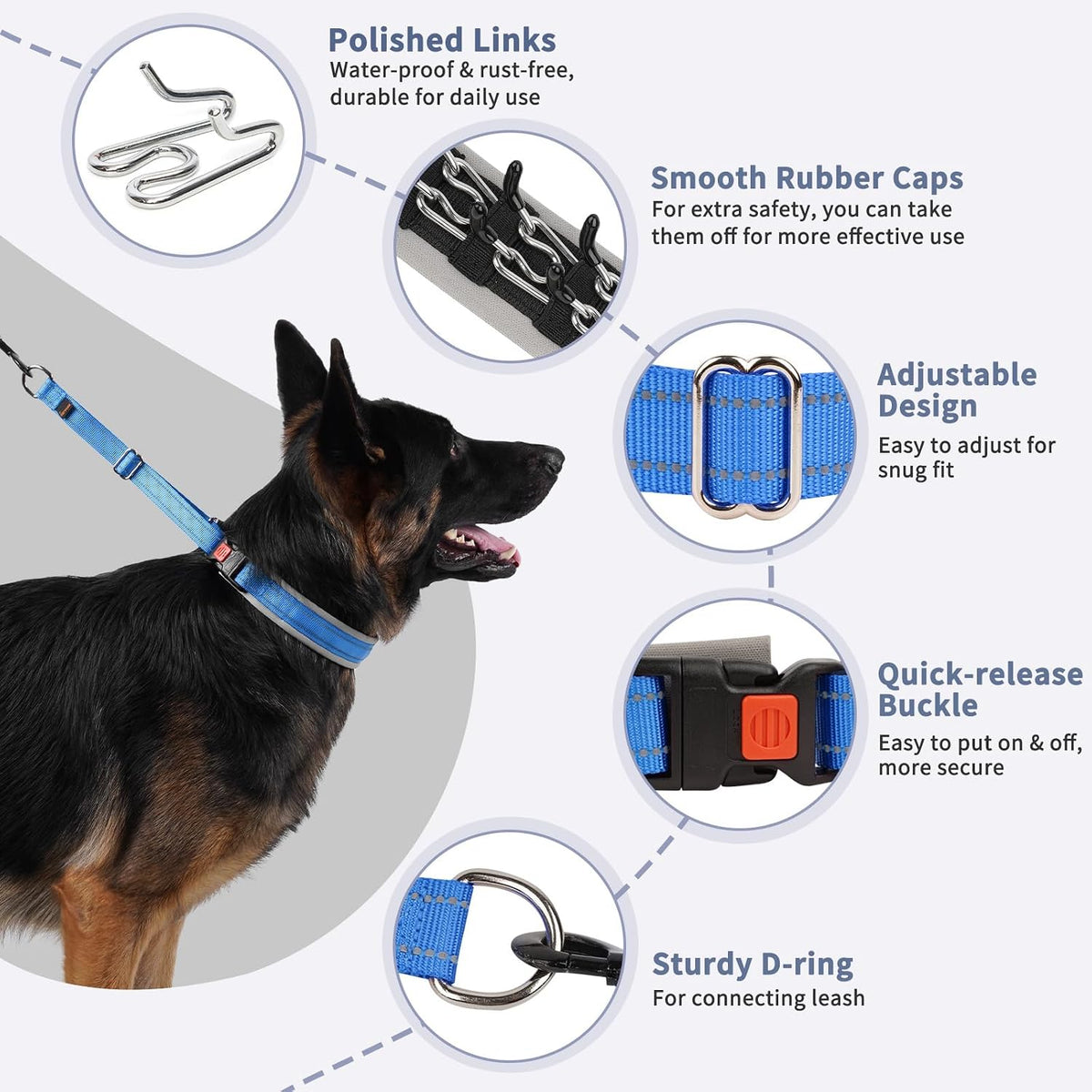 Martingale Dog Training Walking Collar for Pulling, M - Dark Blue / Large,2.5mm,18.5-23.5"Neck - image 2